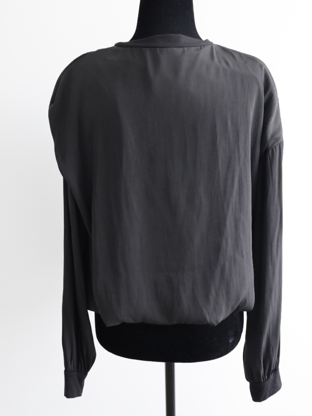 Lola & Sophie Black Silky Long Sleeve Blouse Bubble Hem Top - Picture 2 of 7